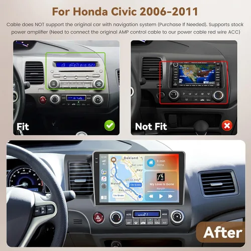 Miniatura 2 de [4+128G] Hikity Android 15 Car Stereo para Honda Civic 2006-2011, pantalla táctil en celda de 10 pulgadas, radio cívica, inalámbrico, Carplay