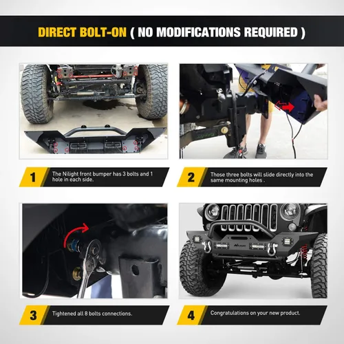 Miniatura 5 de Nilight - Parachoques delanteros compatibles con Jeep Wrangler JK/JKU de 2007, 2008, 2009, 2010, 2011, 2012, 2013, 2014, 2015, 2016, 2017 y 2018
