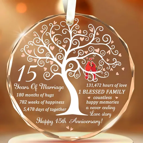 Adorno de aniversario de 15 aniversario de boda, regalo para 15 aniversario, aniversario de cristal, idea de regalo de 15 años de Marrige para