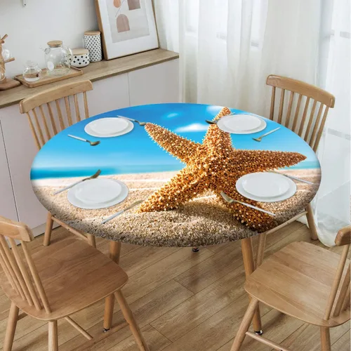 Miniatura 23 de Mantel con patrón de playa, borde elástico, impermeable, lavable, para uso en interiores y exteriores, patio, turquesa aguamarina, para mesas