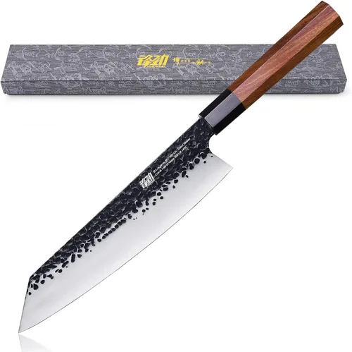 FINDKING Cuchillo japonés Kiritsuke, cuchillo de chef Gyuto de 9 pulgadas, cuchillo de cocina con hoja de acero de alto carbono, mango octogonal,