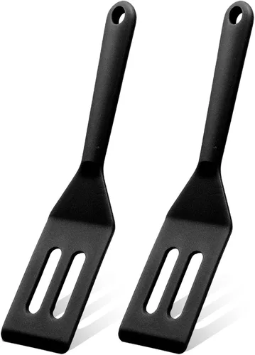 Miniatura 7 de Paquete de 2 espátulas estrechas de silicona delgadas y largas resistentes al calor, espátulas de cocina tortillas, pizza, bistec, torta con borde
