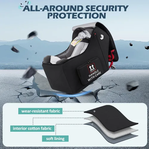 Miniatura 4 de RAINSMORE Bolsa de viaje para asiento de automóvil infantil para avión, compatible con todos los asientos de automóvil Nuna Pipa y base Chicco Negro