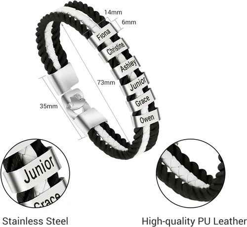 Miniatura 3 de Pulseras de cuero personalizadas para hombre con 1-6 nombres, pulsera trenzada personalizada con cuentas para papá, marido, día del padre, San