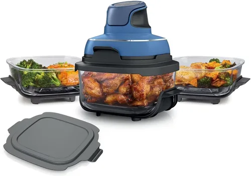 Miniatura 10 de Criispi - Freidora de aire portátil de vidrio 3 en 1, 1500 W, con recipientes de borosilicato no tóxico de 4 cuartos y 5 tazas, funciones máximas