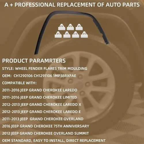 Miniatura 3 de Dasbecan Moldura de guardabarros izquierdo + derecho compatible con Jeep Grand Cherokee 2011-2016, reemplaza # CH1291106 1MP38RXFAE Moldura de arco