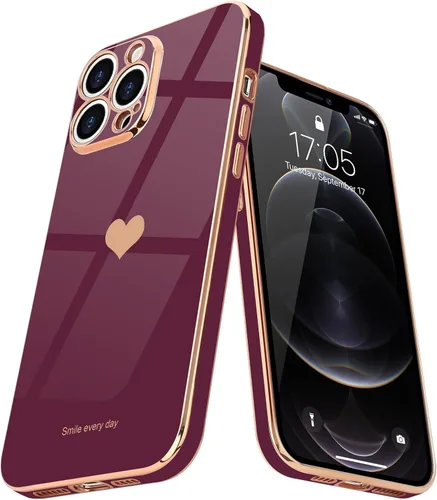 Miniatura 8 de Teageo Funda para iPhone 12 Pro para mujeres y niñas, diseño de corazón de amor, cubierta trasera suave, protección completa de la cámara, Negro