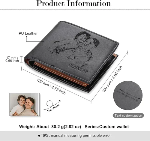 Miniatura 3 de Cartera personalizada para hombres con imágenes, billeteras de piel sintética personalizadas, cartera minimalista con clip de dinero para hombres
