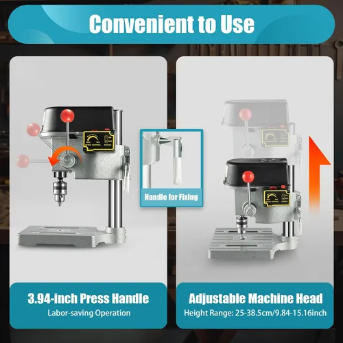 Miniatura 5 de Mini prensa de taladro de banco, 110 V 340 W 3 velocidades portátil de taladro de 3 velocidades, herramienta de reparación de perforación artesanal