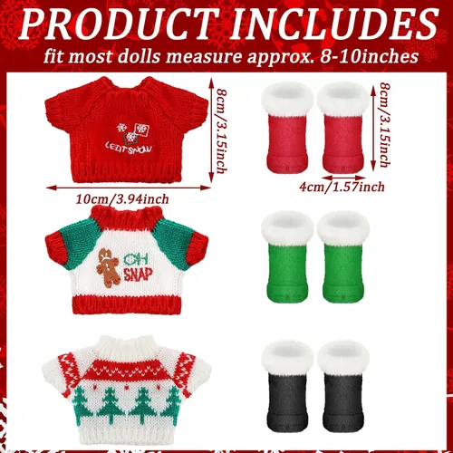 Miniatura 3 de Bencailor Juego de 6 piezas de accesorios de ropa para muñeca de Navidad con zapatos para muñeca y botas de nieve para accesorios de muñeca (Lindo)
