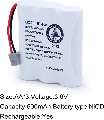 Miniatura 3 de BT905 BT-800 Batería recargable para teléfono inalámbrico compatible con Uniden BT-905 BT800 BT-1006 BBTY0663001 BP-800 BP-905 P-P501 P-P508 3.6v