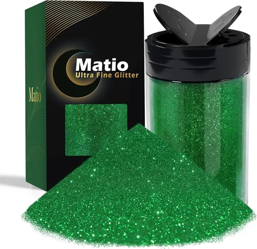 Miniatura 16 de Matio Polvo iridiscente de purpurina ultra fina, 7.76 onzas/7.76 oz verde esmeralda para manualidades, copos de lentejuelas metálicas de 1/128