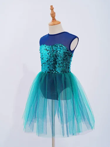 Miniatura 3 de JEATHA Kids Girls Sleeveless Shiny Sequins V-Back Tank Leotard Dress Lyrical Latin Jazz Ballroom Dancewear