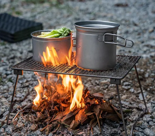 Miniatura 6 de Juego de sartenes de titanio con mango plegable para acampar al aire libre, sopa, tazón, sartén, kit de utensilios de cocina de picnic Ti1587
