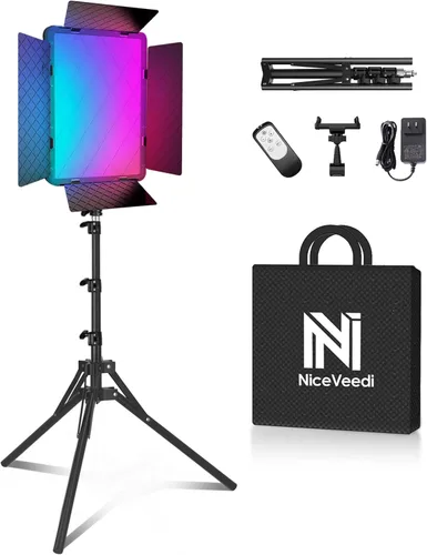 NiceVeedi Iluminación de fotografía RGB de 40 W con 20 efectos, 360° a todo color/2700-6500K luces de estudio con control remoto y pantalla,