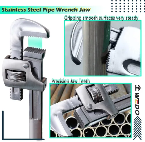 Miniatura 3 de WEDO Llave de tubo de acero inoxidable, llave de tubo recta, llave de fontanería ajustable, anticorrosión, superficie pulida, a prueba de óxido