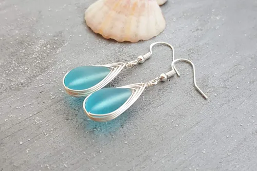 Miniatura 60 de Yinahawaii Handmade Sea Glass Earrings, Hawaiian Jewelry, Wire Braided Earrings Teardrop Earrings, Beach Jewelry Sea Glass Jewelry For Women Cobalt