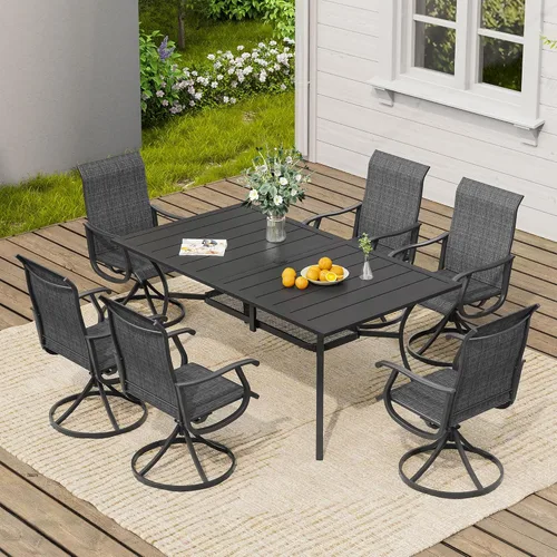 Miniatura 39 de VICLLAX Muebles pequeños de exterior de 3 piezas, 2 sillas giratorias de patio y mesa redonda pequeña para 2, sillas de carbón oscuro y negro