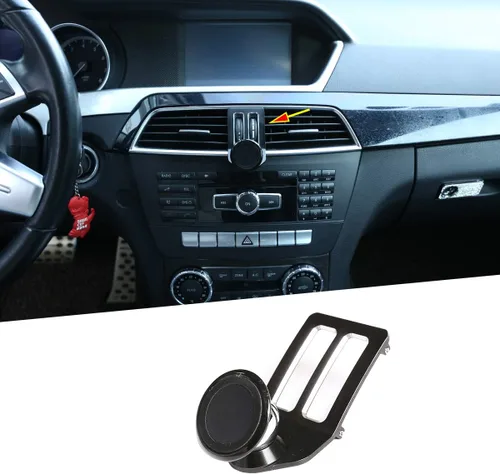 Soporte para teléfono móvil de aleación de aluminio negro en la rejilla central del aire del automóvil, accesorios para Mercedes Benz Clase C W204