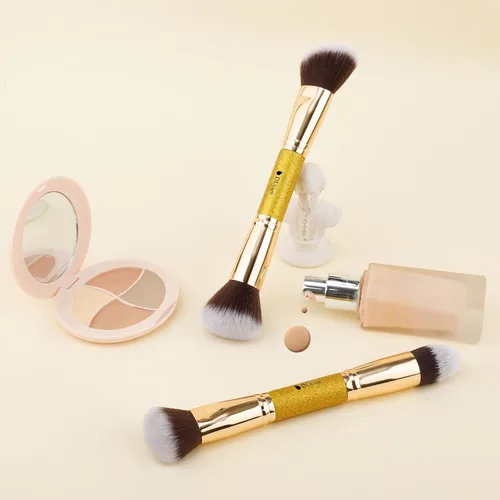 Miniatura 8 de DUcare Brochas de maquillaje Duo End Foundation Powder Buffer y Contour Brush Herramientas cosméticas sintéticas 2 piezas Juego de 2 brochas