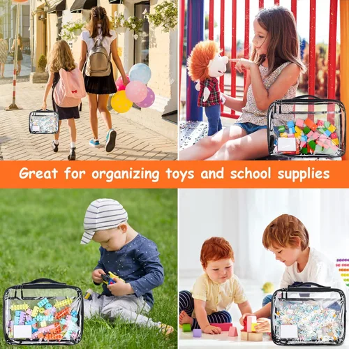 Miniatura 6 de Tesuko Paquete de 4 bolsas organizadoras de almacenamiento de juguetes para ladrillos Lego, juego de bloques de PVC transparente con cremallera