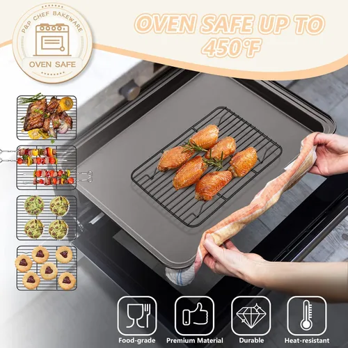 Miniatura 4 de P&P CHEF Paquete de 2 Estantes de Enfriamiento para Hornear, Rejillas de Enfriamiento de Acero Inoxidable para Cocinar Hornear Asar a la Parrilla