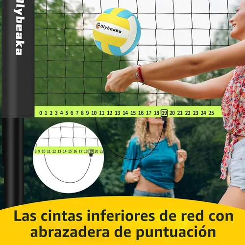 Miniatura 4 de Sistema de red de voleibol portátil de tamaño reglamentario de 32 pies para patio trasero y playa con postes de altura ajustable, voleibol