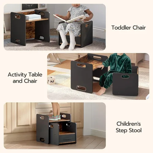 Miniatura 5 de HOOBRO Juego de mesa y silla de destete, juego de mesa y silla para niños, muebles para niños de 1 a 3 años, mesa y silla para niños para leer