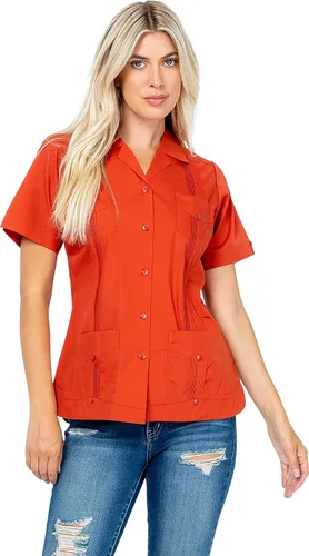 Miniatura 9 de Women's Traditional Guayabera Shirt Cotton Blend 4 Pocket Design Short Sleeve