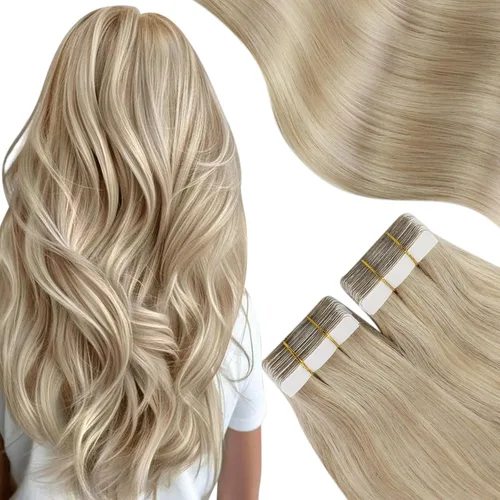 Miniatura 29 de Moresoo Extensiones adhesivas de cabello humano degradado, balayage, mezcla de marrón oscuro con extensiones de color marrón medio, extensiones