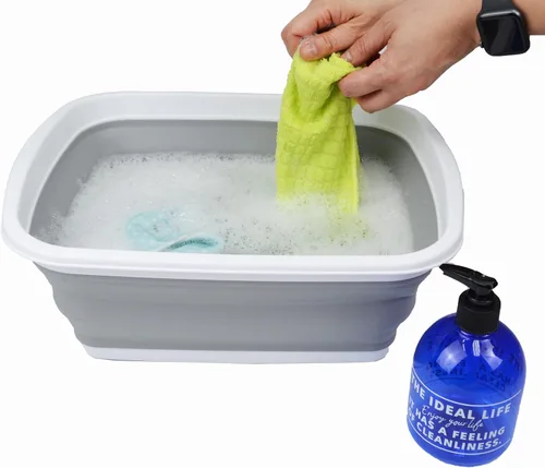 Miniatura 6 de SAMMART Tina plegable de 10 litros (2.6 galones) - Tina plegable para platos - Lavabo portátil - Tina de plástico que ahorra espacio (blanco/gris, 2)