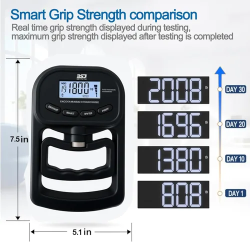 Miniatura 8 de Entrenador de fuerza de agarre de mano, dinamómetro de agarre de mano de 396 libras/396.8 lbs con pantalla LCD, ideal para deportes, escuela y uso