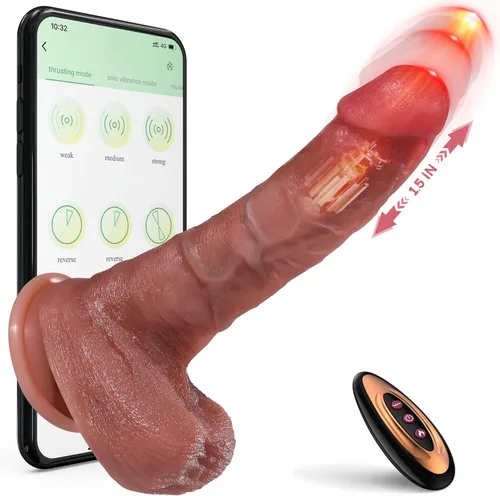 Consolador de empuje realista juguete sexual - Consoladores sexuales con aplicación y control remoto con 5 modos de empuje y 10 modos de vibración,
