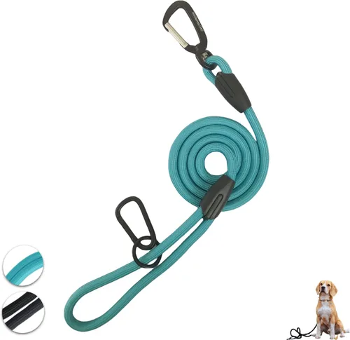 Miniatura 8 de Correa para perro que camina de 4 pies, cuerda de nailon duradera con mosquetón de aviación y práctico clip, soporte para bolsa de excrementos