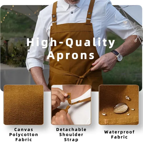 Miniatura 3 de Delantal de cocina unisex, delantal con correa cruzada con 2 bolsillos, delantal profesional duradero e impermeable Jengibre