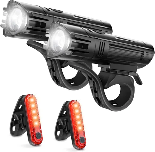 Miniatura 10 de Ascher Ultra Bright USB Rechargeable Bike Light Set, Powerful Bicycle Front Headlight and Back Taillight, 4 Light Modes, Easy to Install for Men