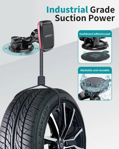 Miniatura 2 de APPS2Car Soporte magnético para teléfono de automóvil con brazo ajustable y 6 imanes fuertes, soporte universal para salpicadero, parabrisas