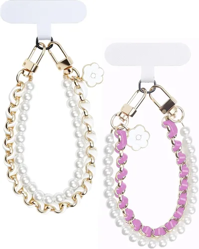Miniatura 12 de Correa de muñeca para teléfono con cuentas de perlas, pulsera de teléfono desmontable con lengüeta de sujeción, pulsera universal con cuentas