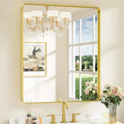 Miniatura 36 de Keonjinn Espejos de baño negros para sobre el fregadero, espejos cuadrados grandes de 36 x 36 pulgadas para pared, espejo rectangular redondeado