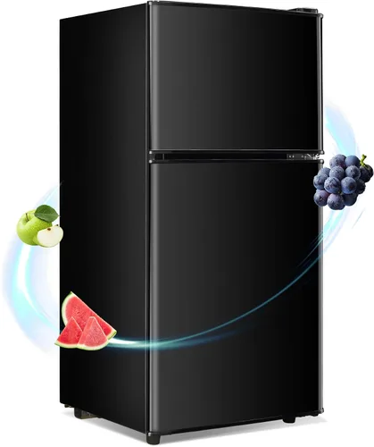Miniatura 13 de Mini refrigerador con congelador, 3.5 pies cúbicos. Refrigerador pequeño con congelador de 2 puertas con termostato ajustable de 7 niveles estantes