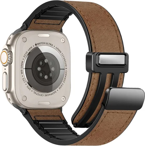 Miniatura 14 de Correas de cuero magnéticas compatibles con Apple Watch 42mm (Serie 10/11) 41mm 40mm 38mm para hombres y mujeres, cuero genuino con hebilla