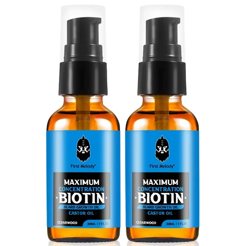 First Melody Aceite para barba, biotina espesante maximun, con aceite de ricino y aceites de argán y jojoba, promueve el crecimiento de la barba,