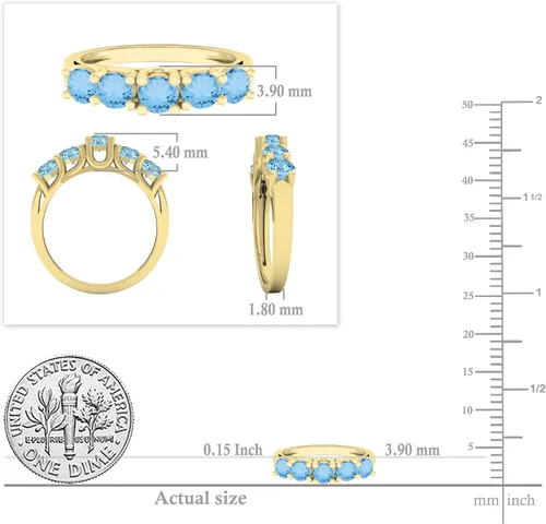 Miniatura 5 de Dazzlingrock Collection Each 3.8mm Round Blue Topaz Five Stone Style Wedding Ring Band for Women in 14K Solid Gold
