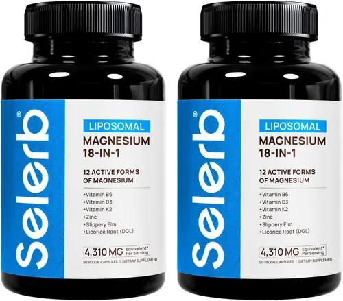 Miniatura 10 de Complejo de magnesio 18 en 1 para mujeres y hombres Suplemento de magnesio liposomal con glicinato, citrato, malato, taurato, D3 y K2 Alta