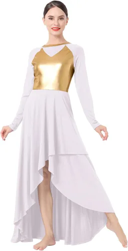 ODASDO Vestidos de baile de alabanza para mujer, disfraz de danza lírica, vestido de iglesia de adoración litúrgica, dobladillo asimétrico, vestido