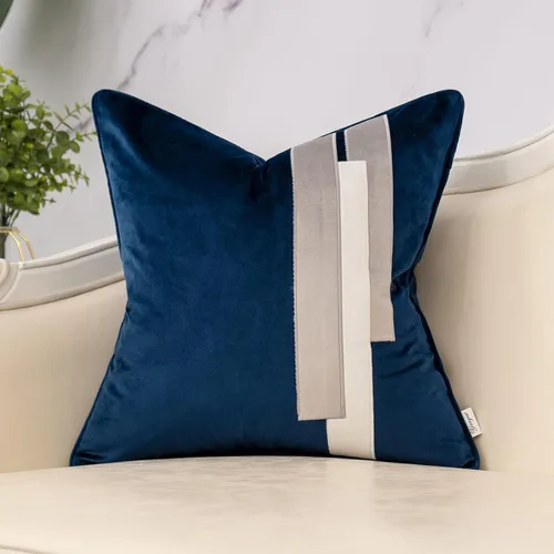 Miniatura 11 de Yangest Funda de Almohada Decorativa de Terciopelo Negro con Rayas Patchwork, Funda de Cojín Moderna de 18x18 Pulgadas para Sofá, Sillón
