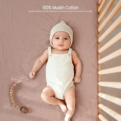 Miniatura 8 de Lulu Moon - Sábanas de muselina para cuna, sábanas bajeras para cuna para niños y niñas, 28 x 52 pulgadas, paquete de 2 Crema y arena