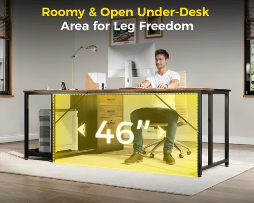 Miniatura 6 de AODK Escritorio de oficina en forma de L de 61 pulgadas con cajones de madera y archivador con cerradura, escritorio de esquina reversible de 21.7