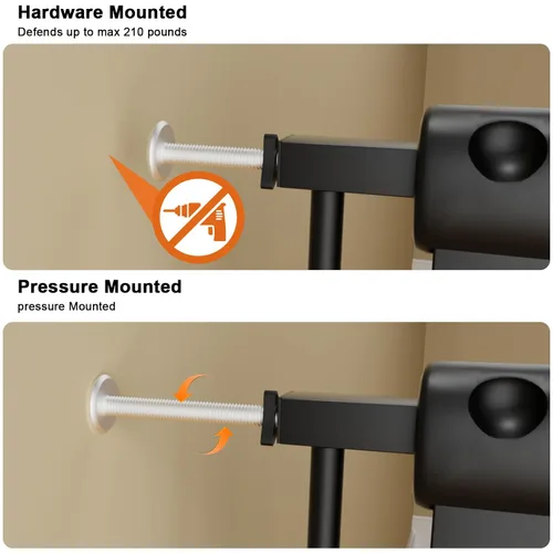 Miniatura 3 de Puerta extra ancha para bebé, puertas extra anchas para perros, para escaleras, puertas, puertas de seguridad de metal negro, con montaje a presión