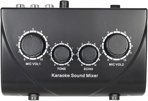 Miniatura 2 de Mezclador de sonido para karaoke con entradas duales para micrófono Mezclador de audio amplificador de auriculares Mezclador de 2 canales con cable